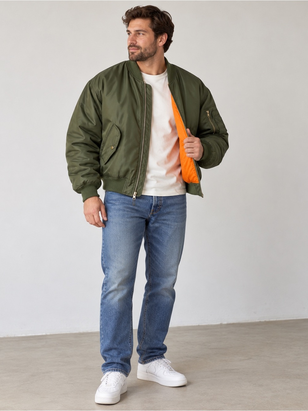 Steve & Barry’s MA-1 Bomber Jacket Men’s L Olive Green Orange Lining Flight